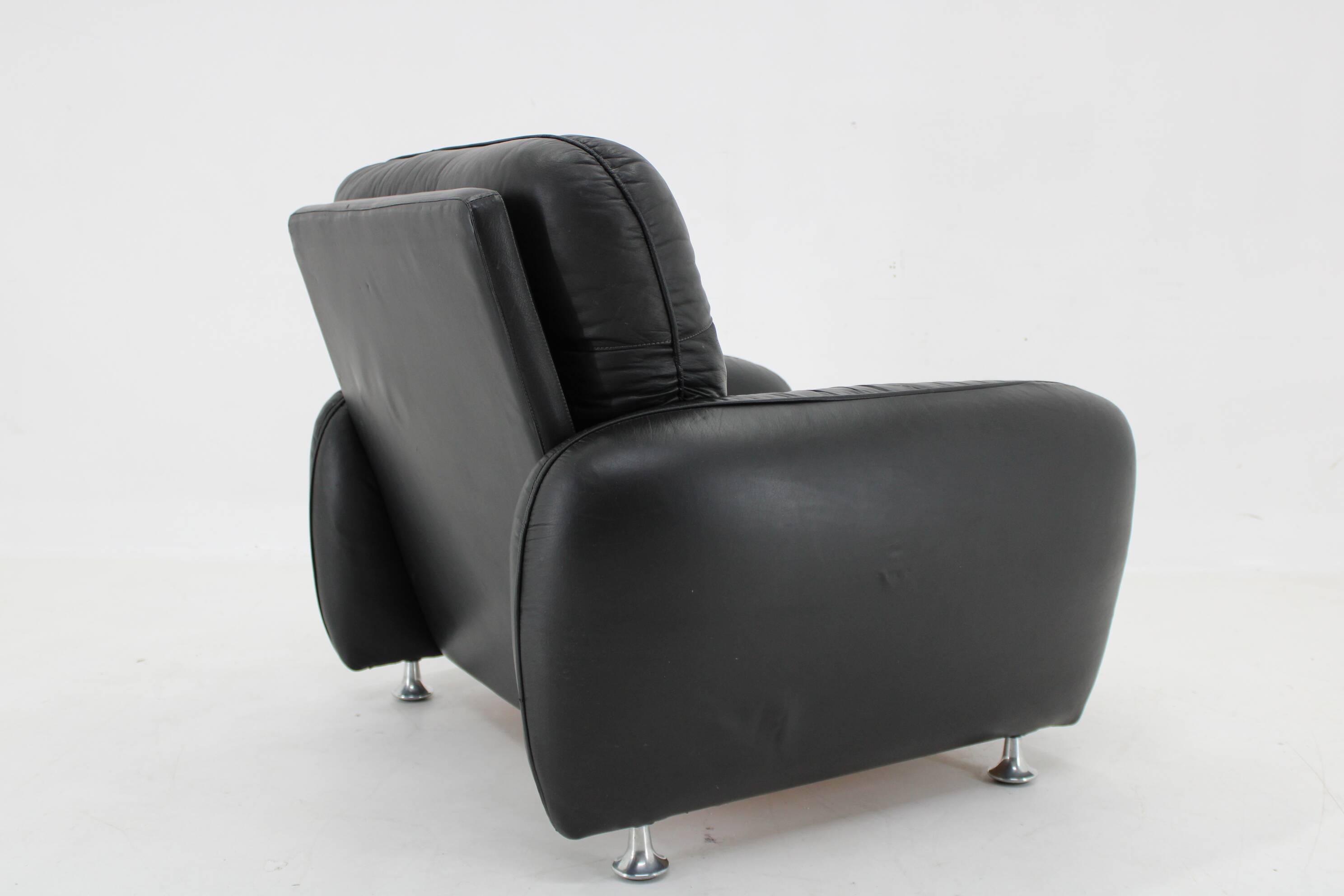 1970s Italian Armchair in Black Leather