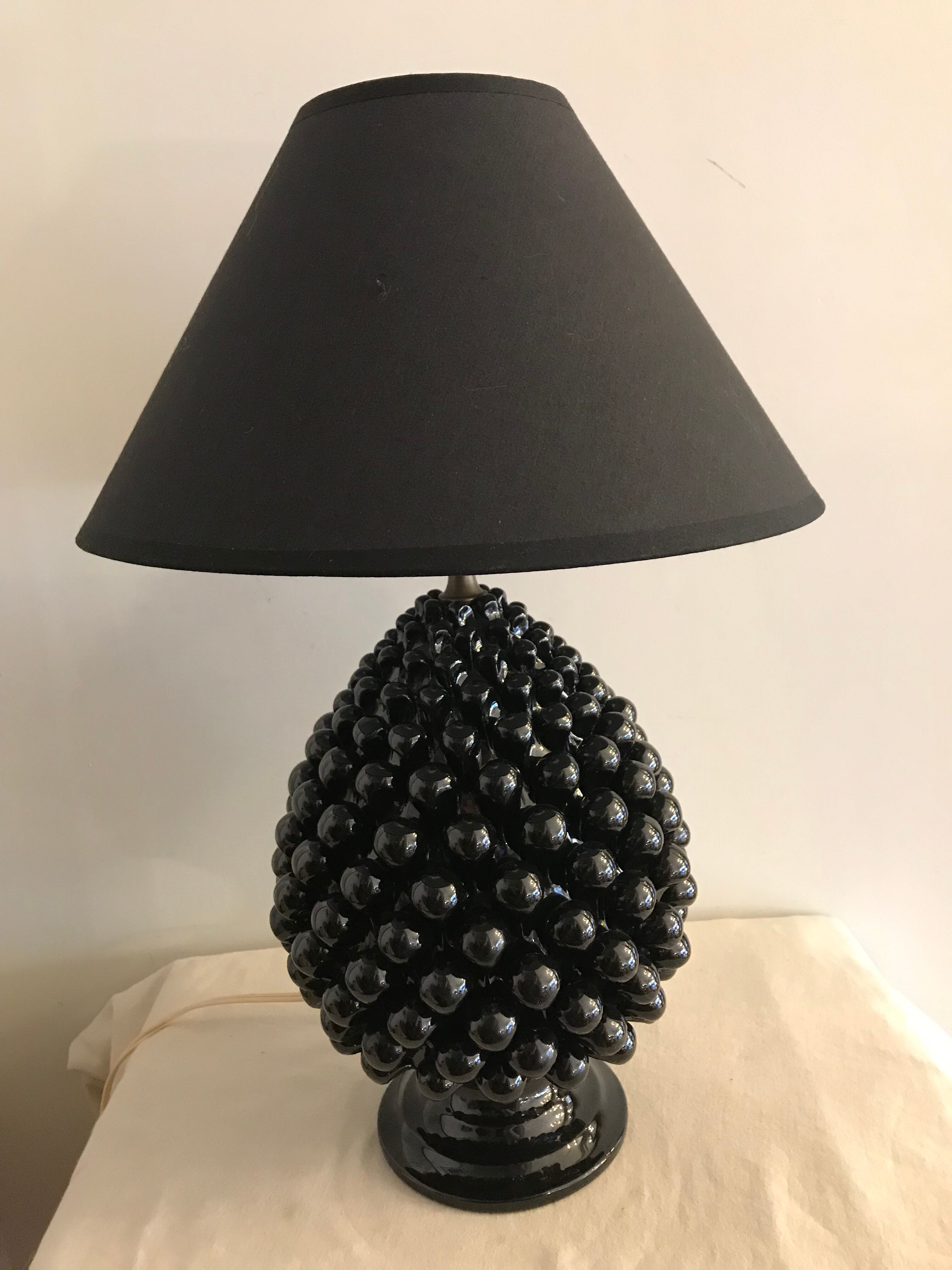 Black Italian ceramic pigna lamp 1970