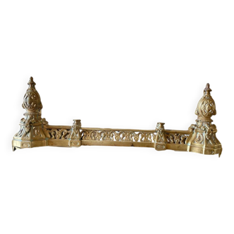 3 gilded bronze fireplace accessories 2 andirons and 1 fire bar