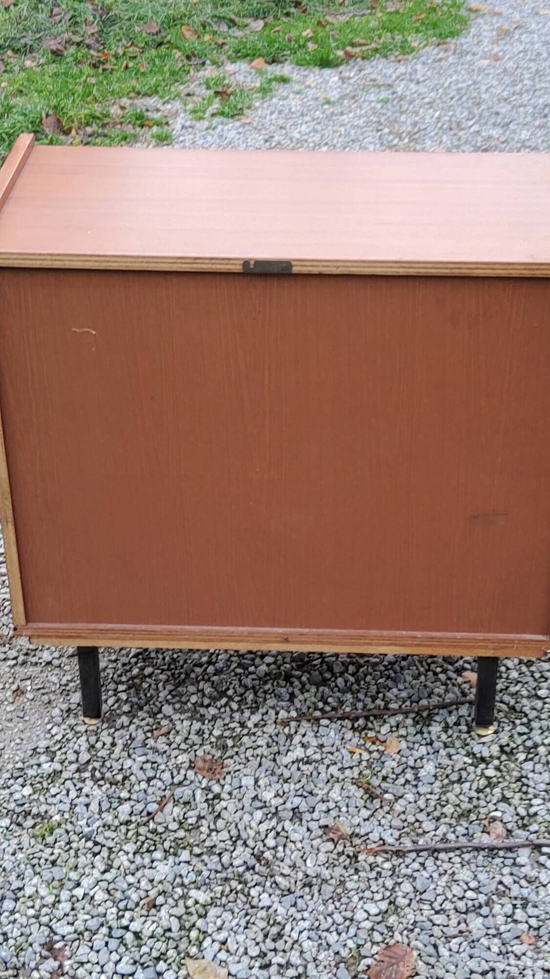 Pair of vintage mahogany sideboards with square metal legs from the 60s