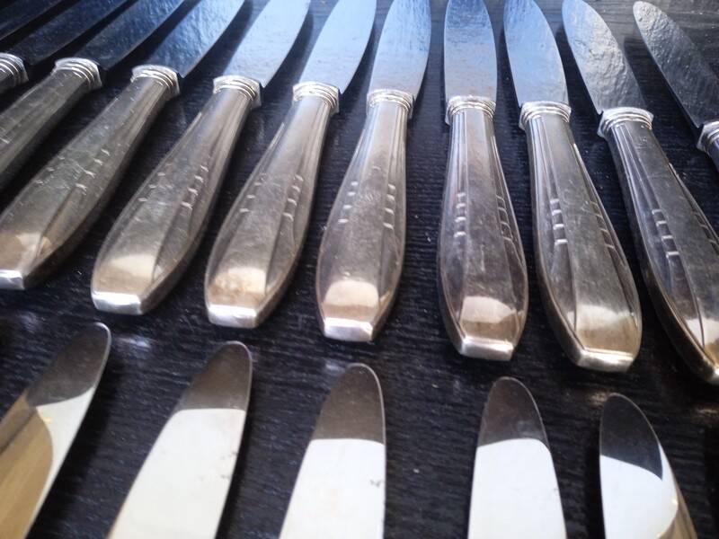 12 + 12 silver metal knives art deco period