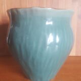 Vintage green and bronze ceramic pot cover vase