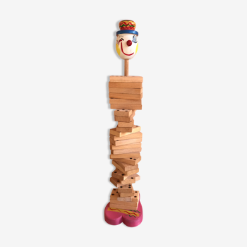Jouet ancien jeu de dominos en bois avec personnage de clown