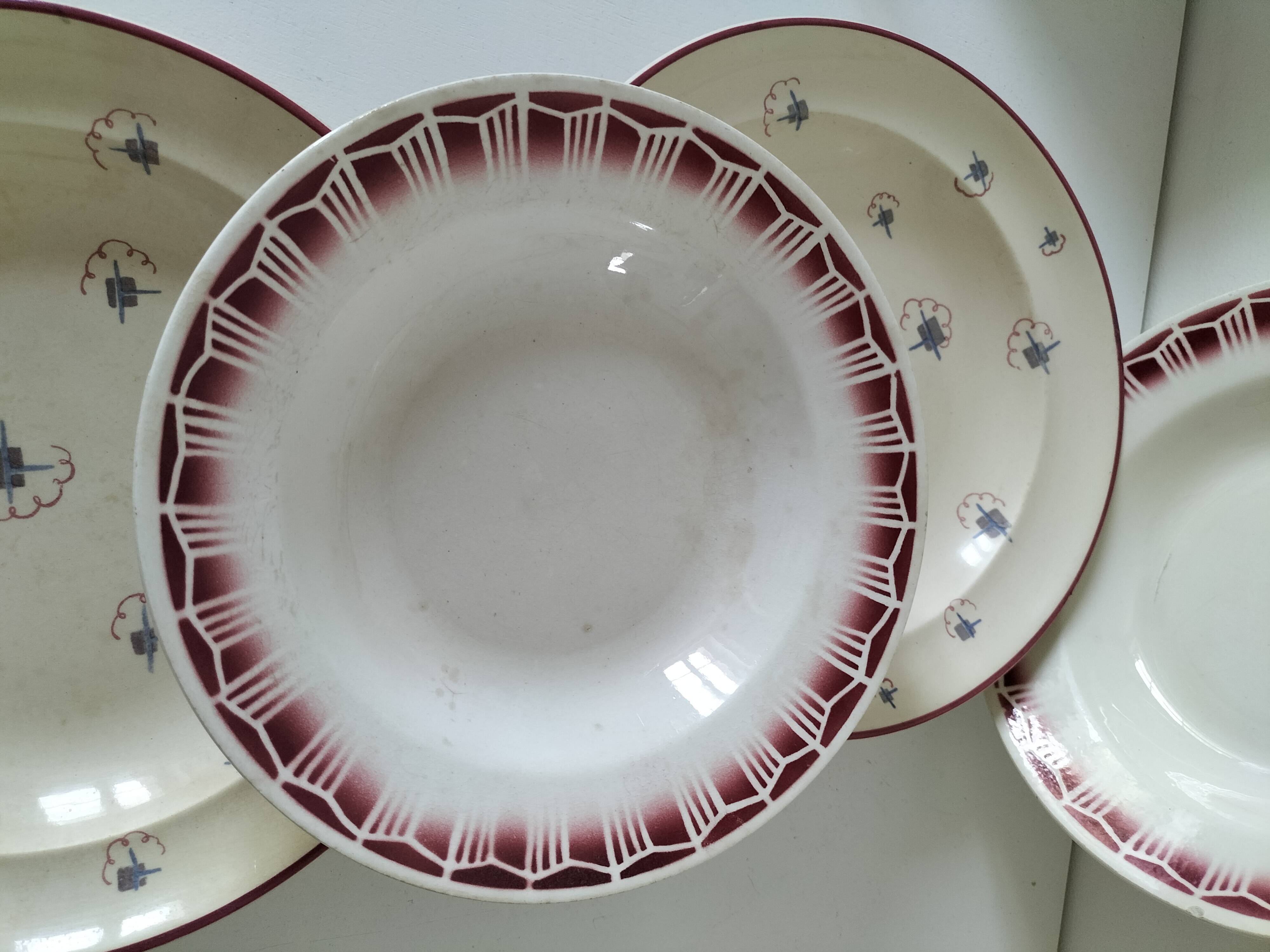 4 antique deep plates Céranord St Amand and Grand Dépôt E. Bourgeois