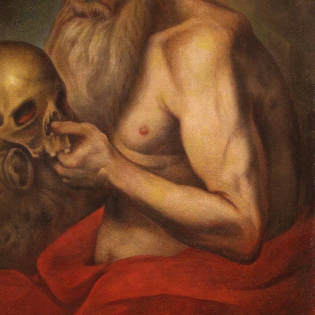 Antique religious painting from the 17th century, Saint Jerome