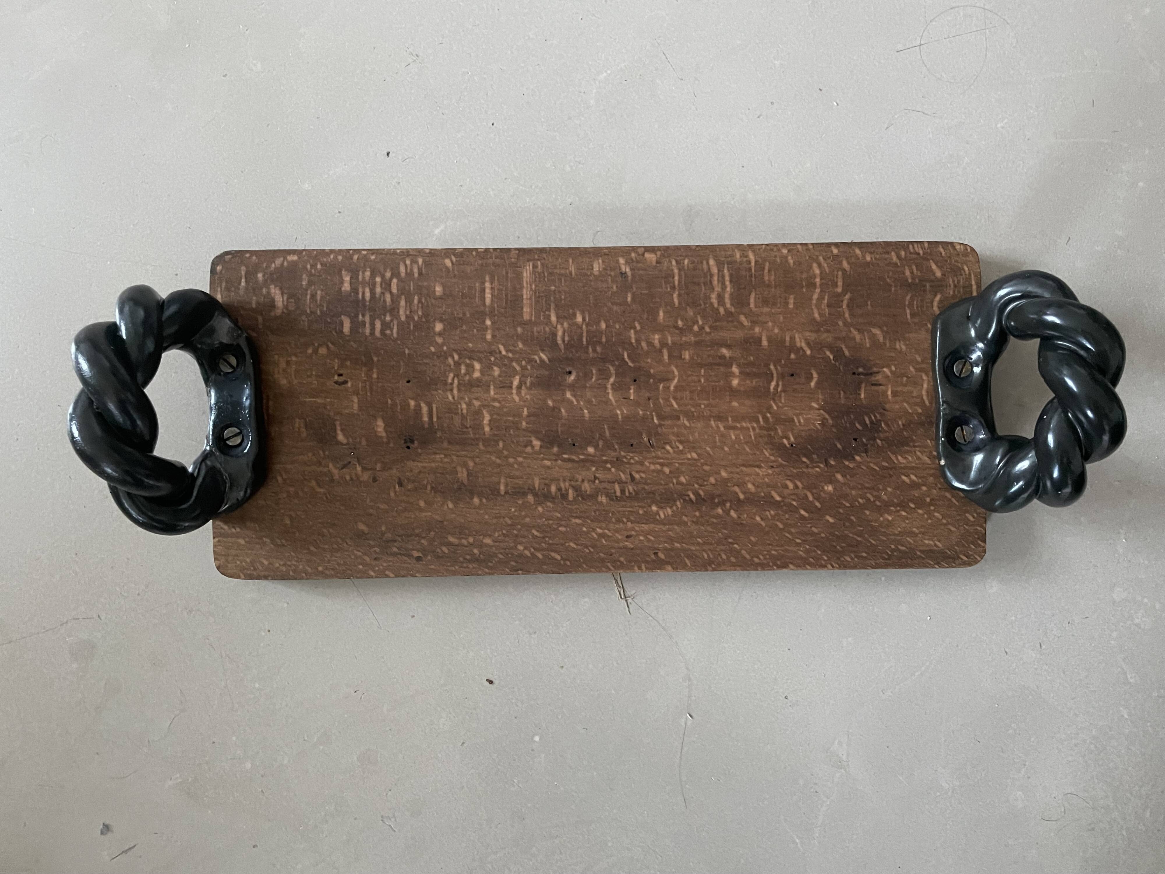 Vintage wooden and ceramic tray