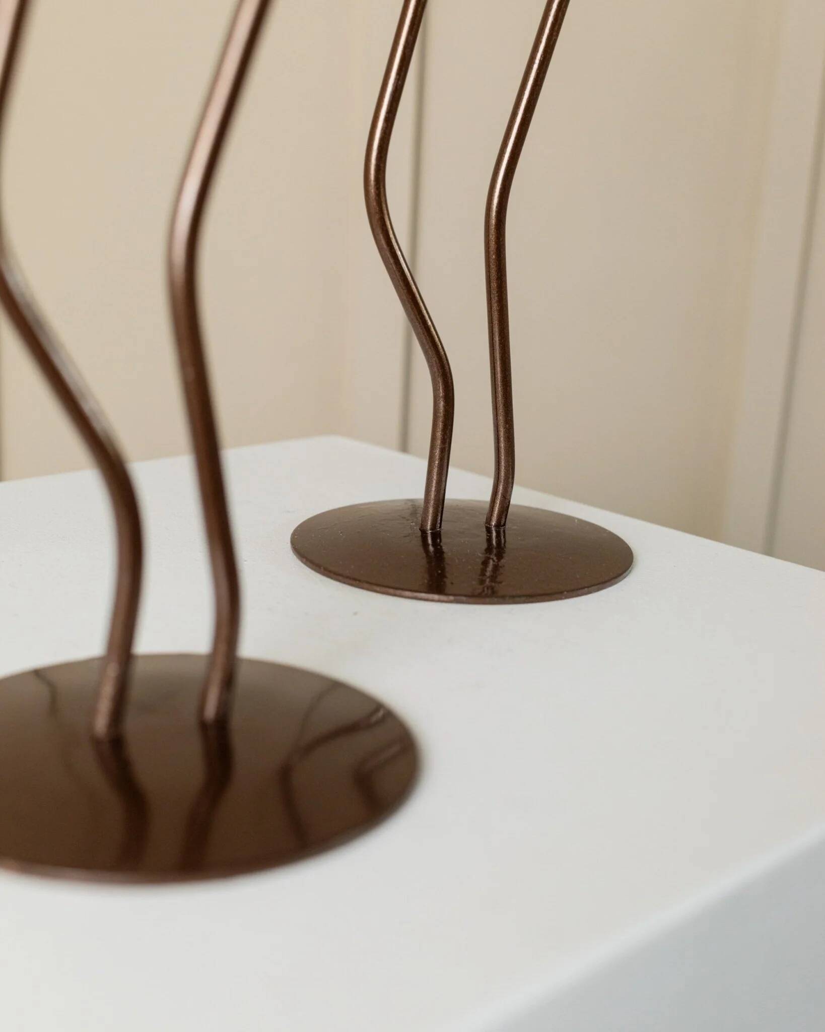 Dark Bronze Metal Candlesticks, Zigzag Postmodern Memphis Style, 2-Piece Set, Italy 1990s