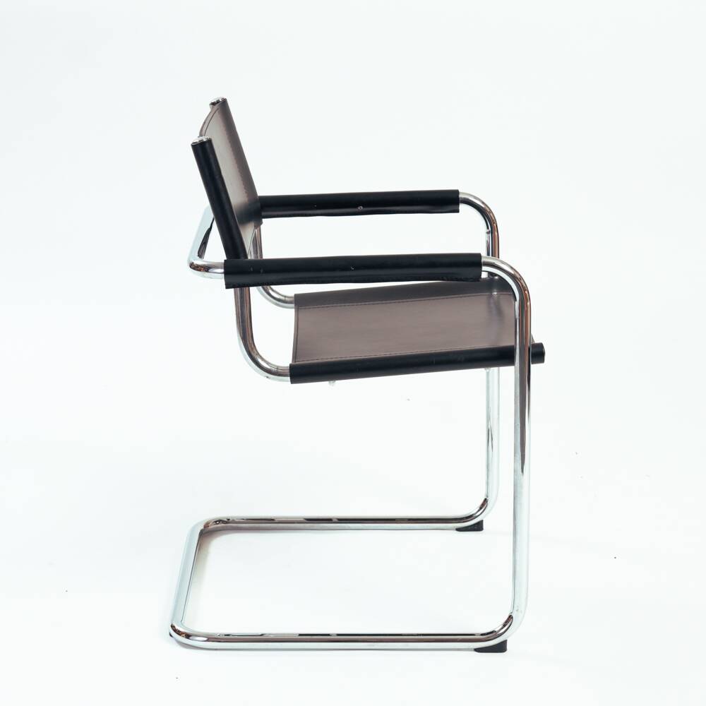 Chaise Bauhaus Mart Stam Marcel Breuer en cuir noir, Fasem 1980s