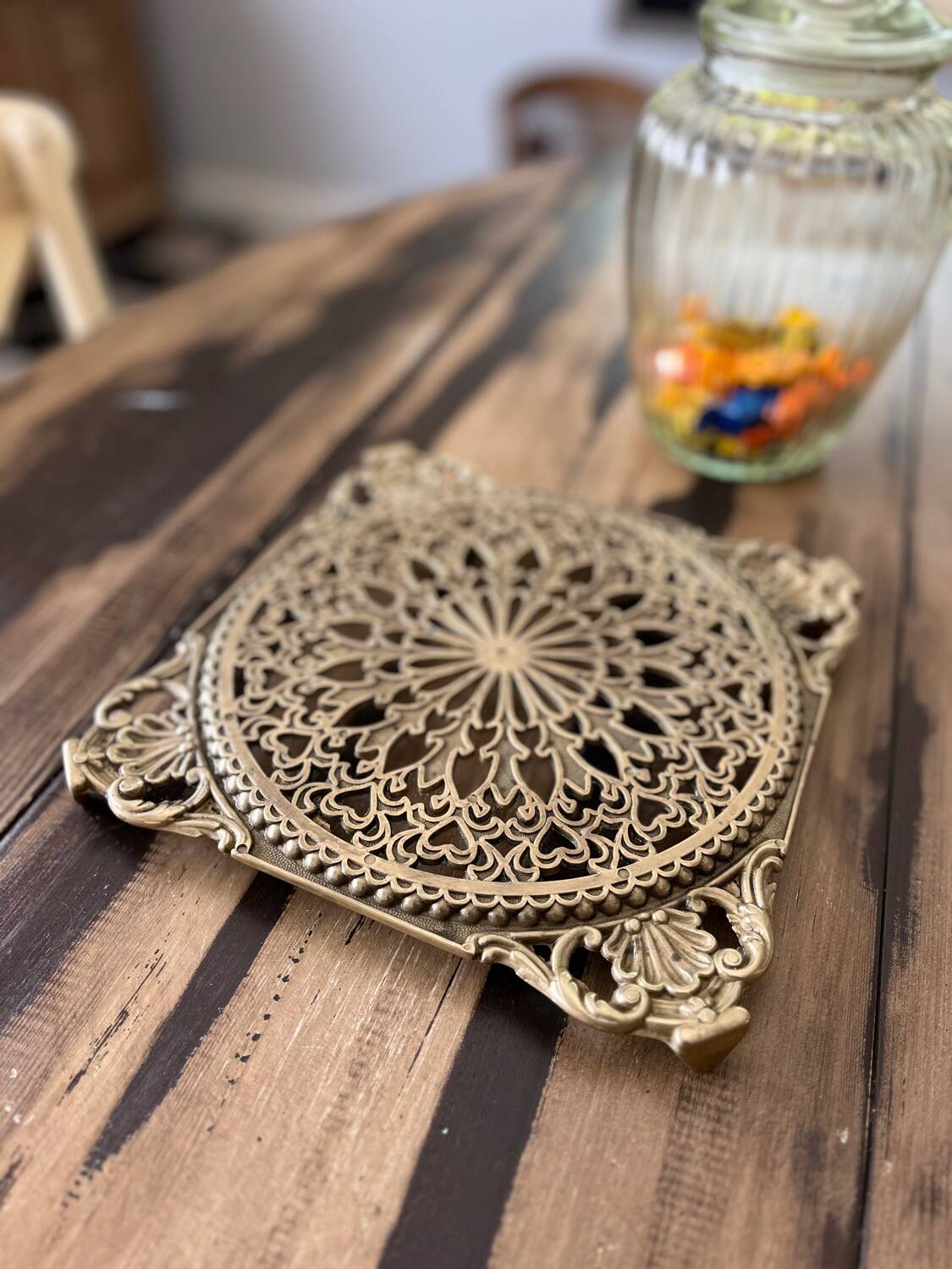 Large old brass trivet