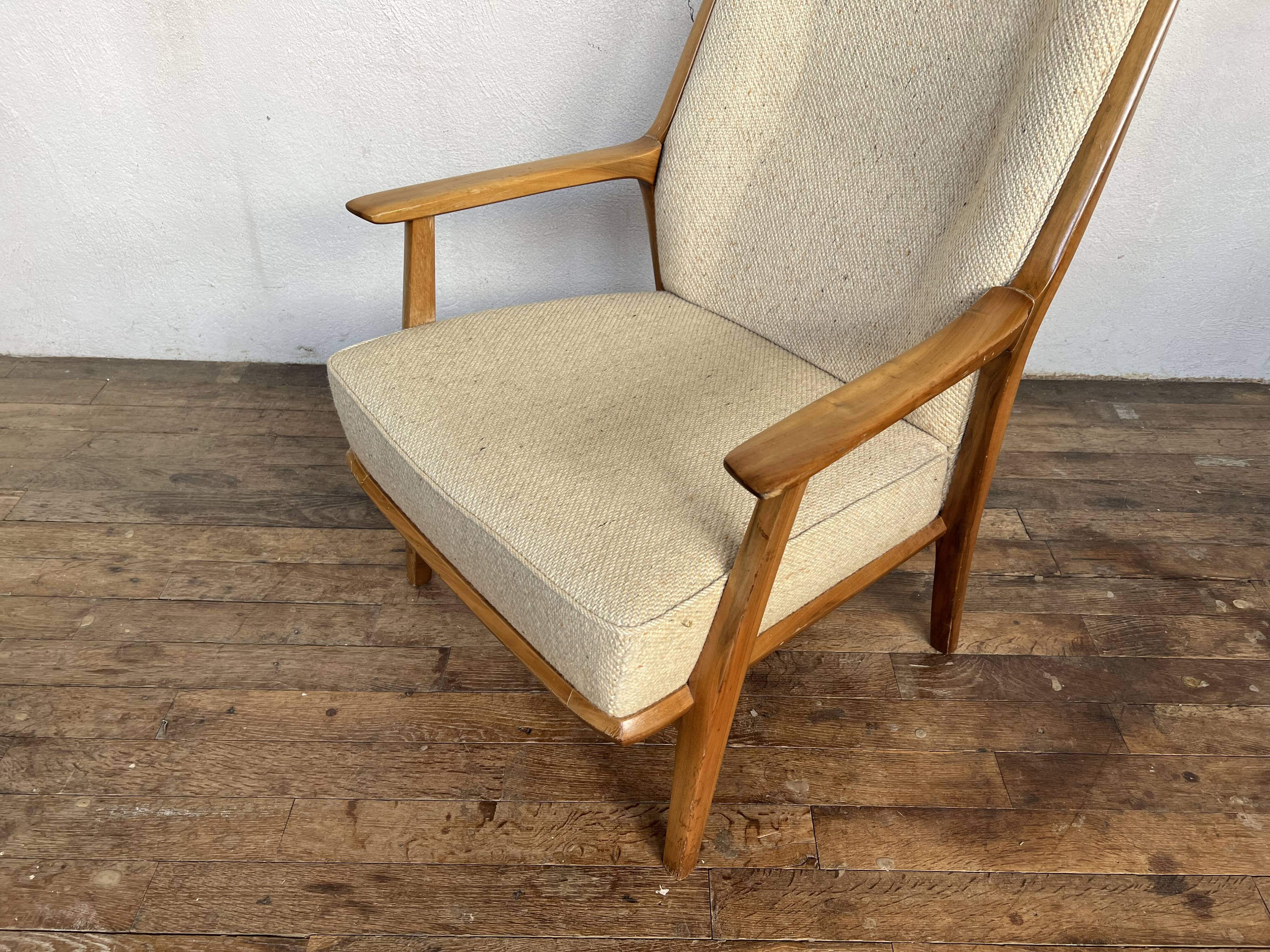 Vintage Scandinavian 1960s armchair in original ecru fabric drowned