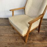 Vintage Scandinavian 1960s armchair in original ecru fabric drowned