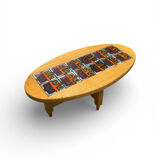 Oval coffee table in oak and ceramic by Guillerme & Chambron for