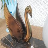 Art Deco swan and white globe table lamp with black marble base