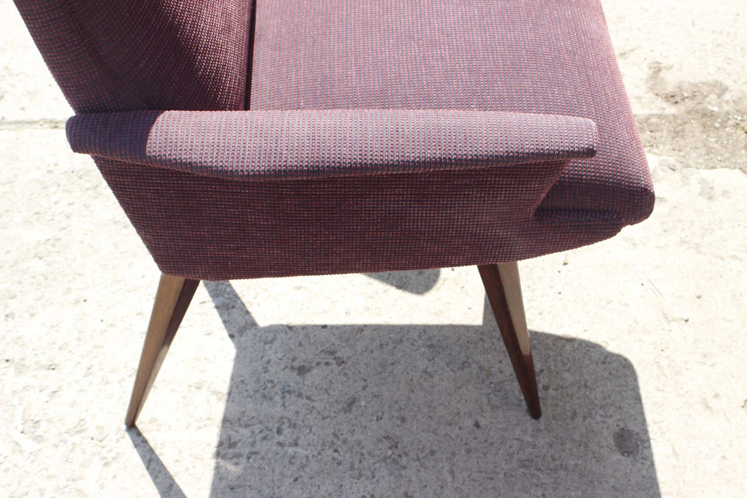 Pair of vintage purple velvet compass foot armchairs 1950s
