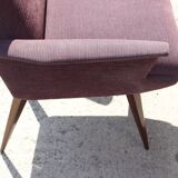 Pair of vintage purple velvet compass foot armchairs 1950s