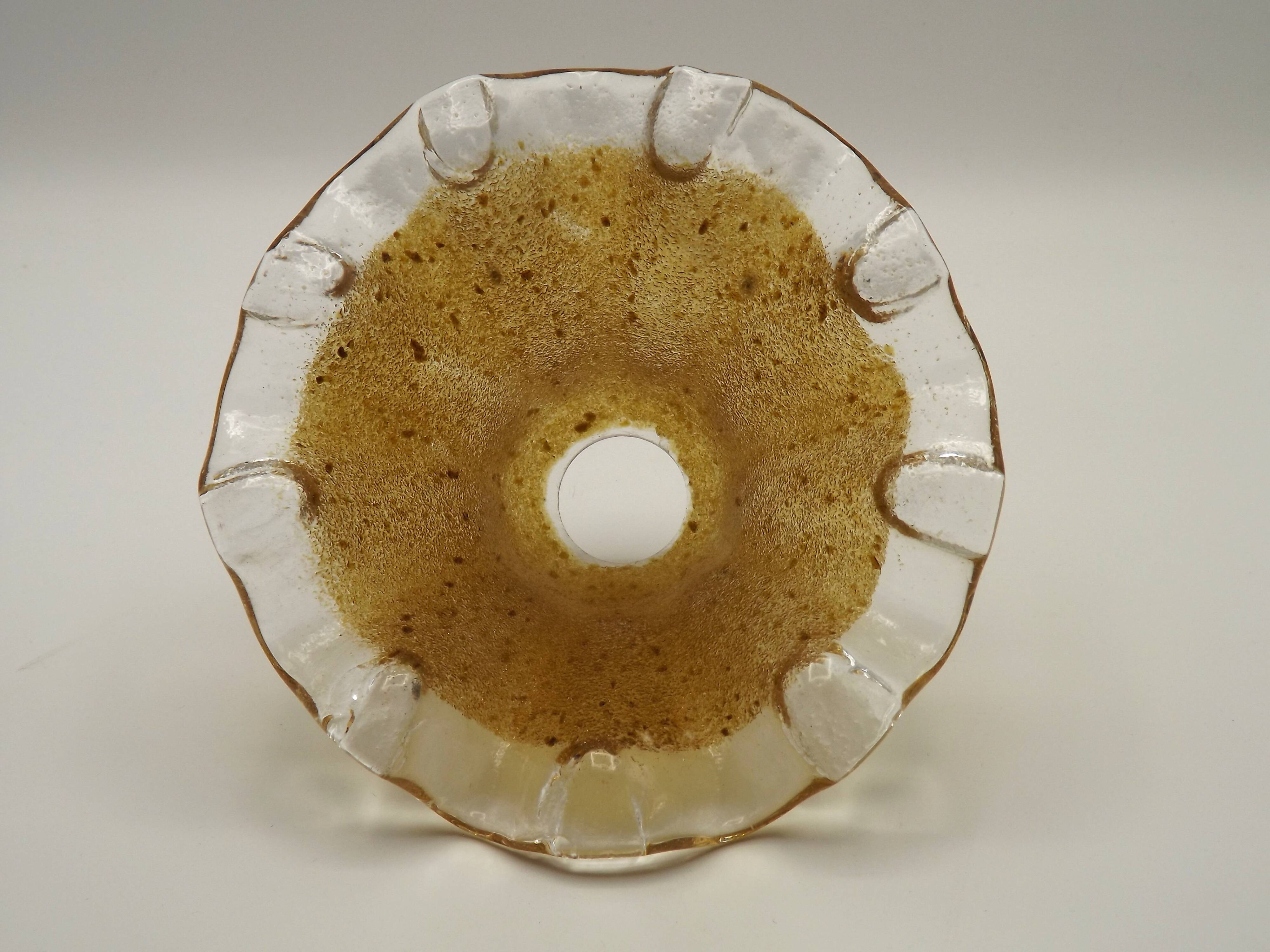 French vintage brown glass replacement shade with a clear frilled edge.