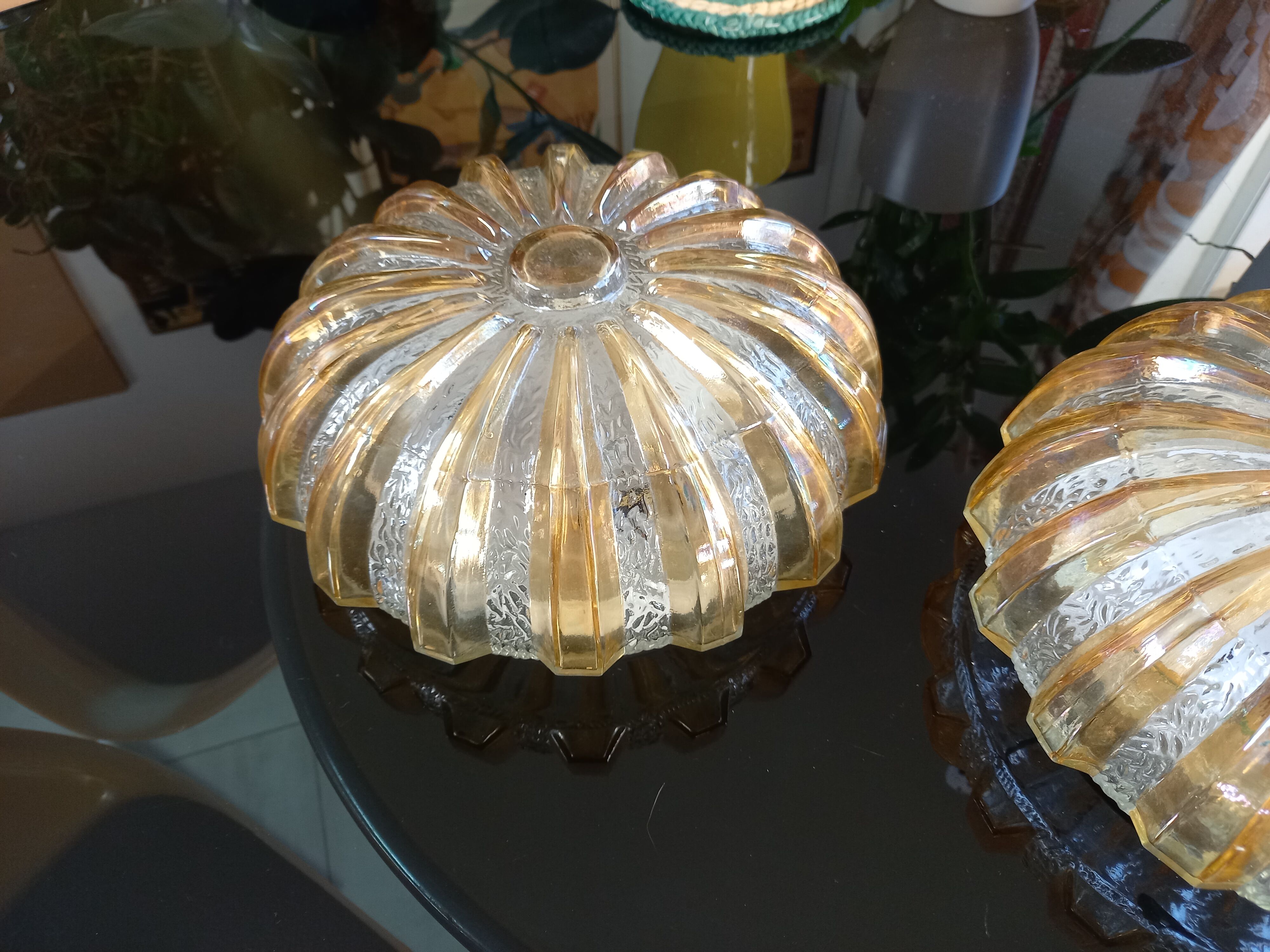 Pair of light fixtures, wall lamps or ceiling lamps 70s