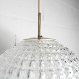 1960s Holophane Ball Pendant Chandelier, Thick Glass, 30 cm, and Vintage Brass