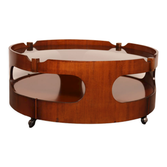 Round coffee table  Frame in plywood- top in smoked glass  Italy - 1960's