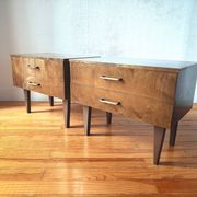 Pair of modernist bedside tables in veneered wood, 1950s-60s