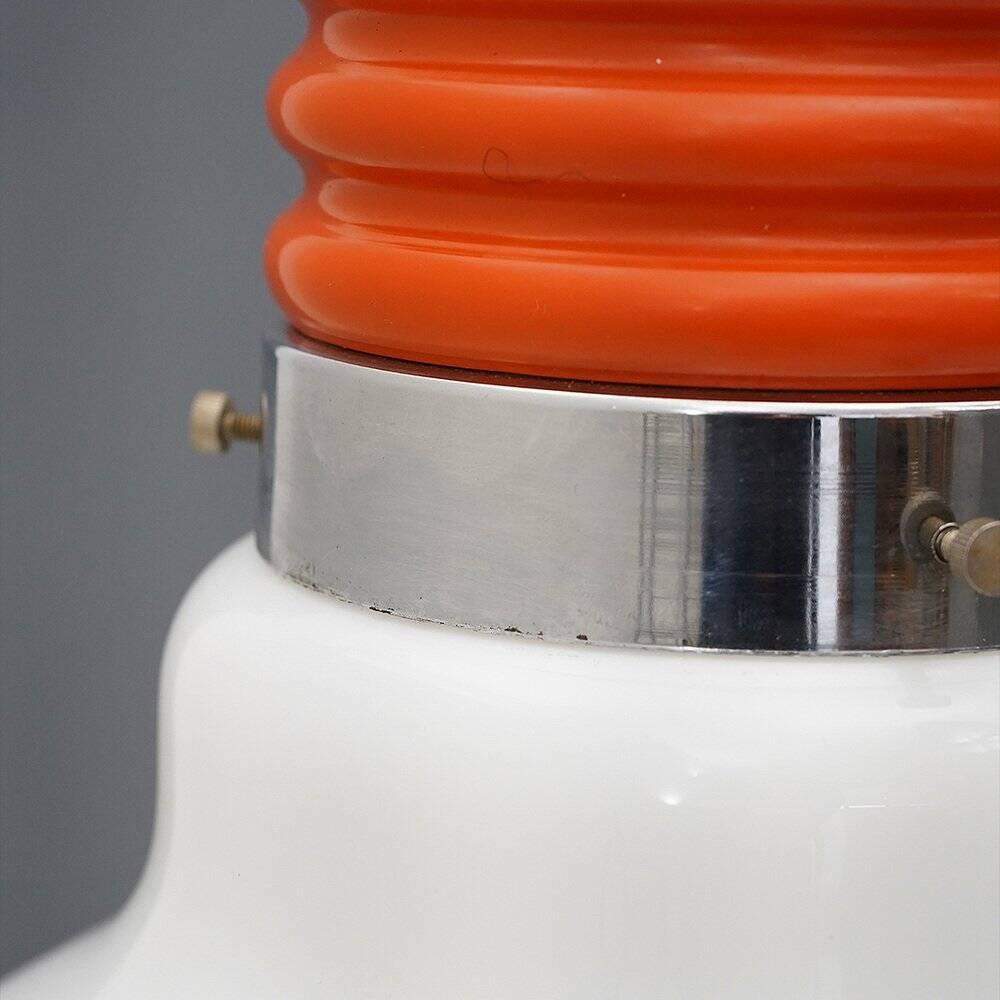 Suspended chandelier in the shape of a white glass bulb, 1970s.