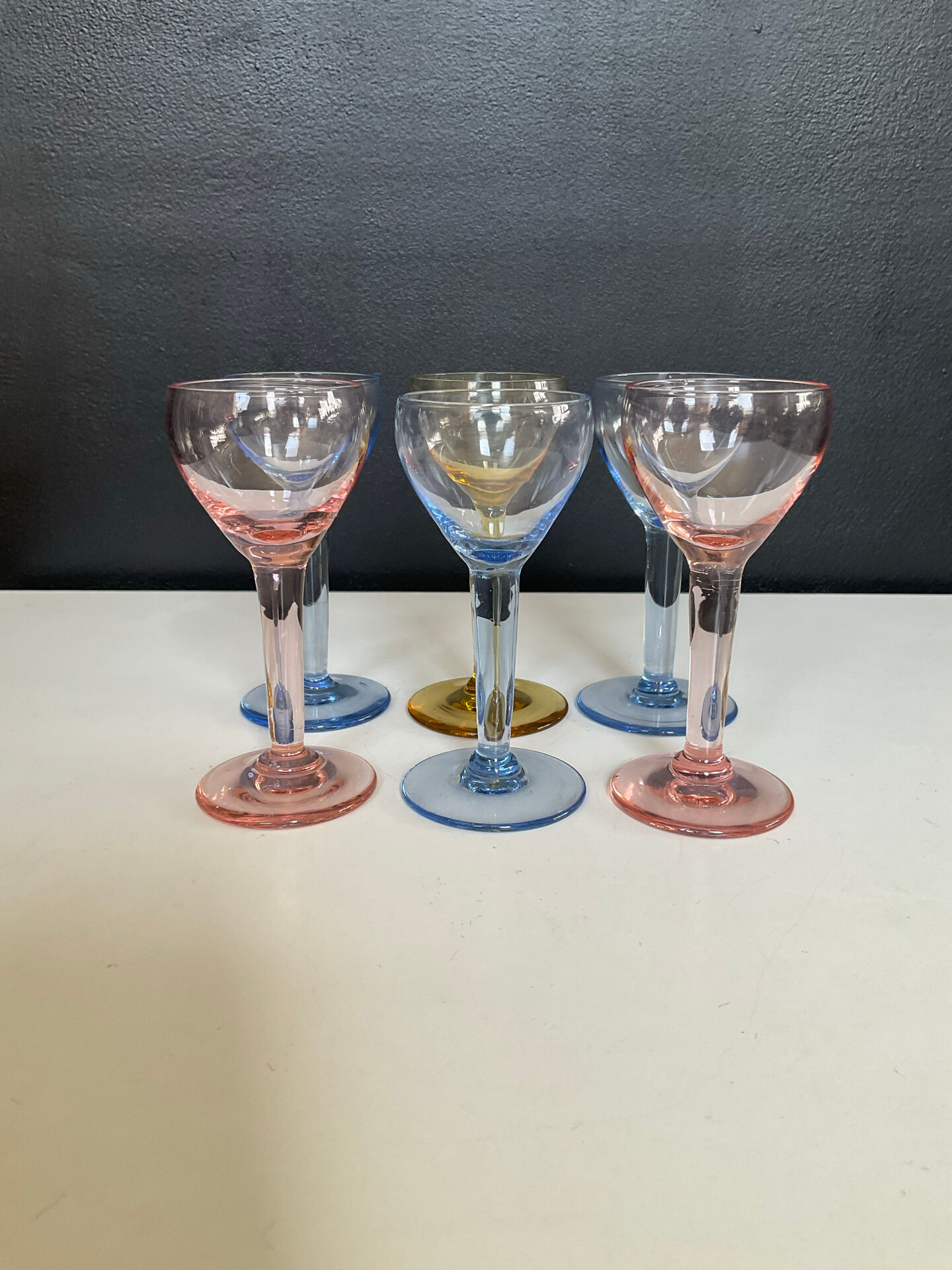 Set of 6 vintage coloured liqueur glasses
