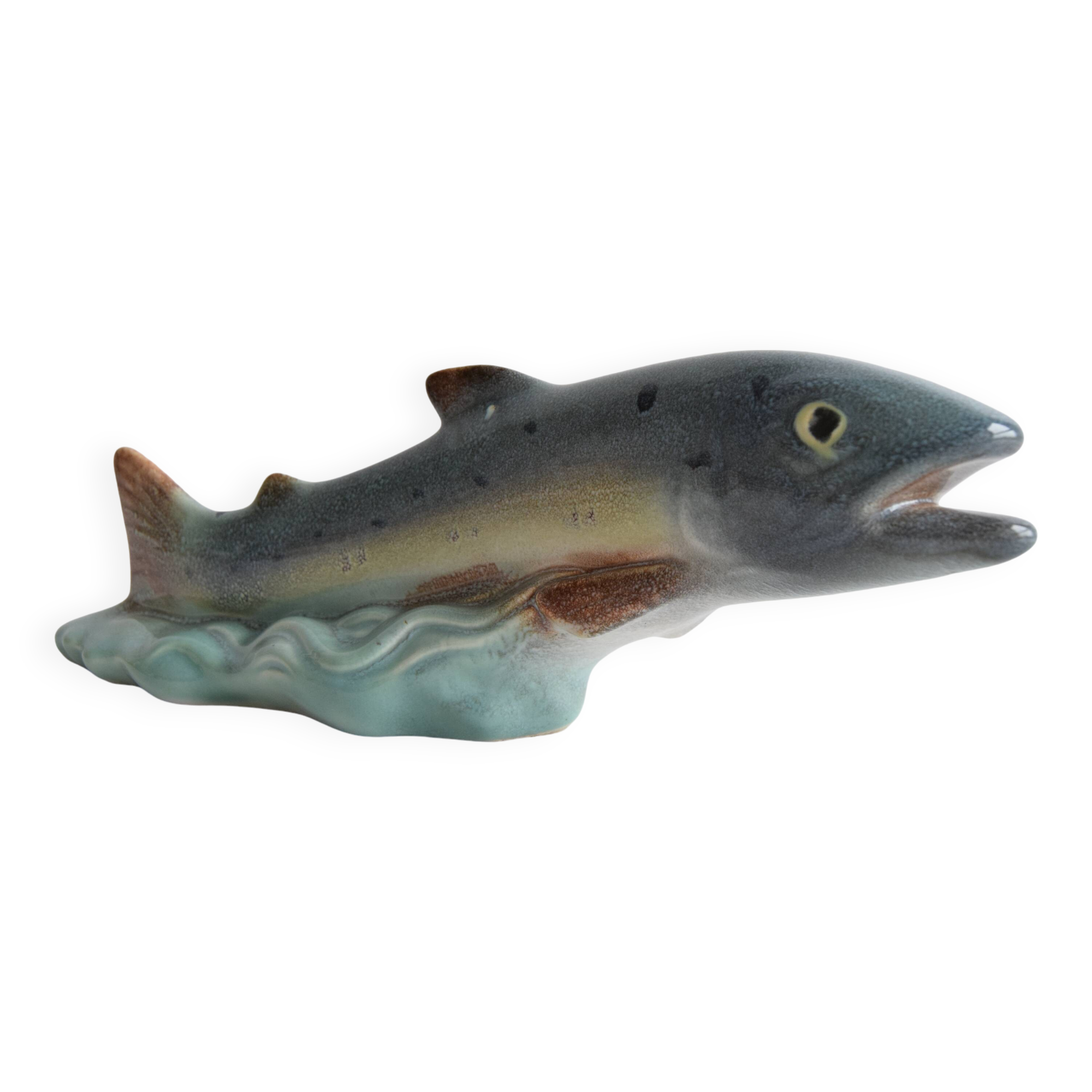 Art Deco Sculpture Trout by Ditmar Urbach Znojmo factory, Czechoslovakia, 1940s.