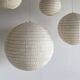 Large round suspension in rattan and natural linen, Japanese style, D:60.