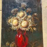 Tableau Nature Morte Bouquet De Chardons Signé Jo Purrel