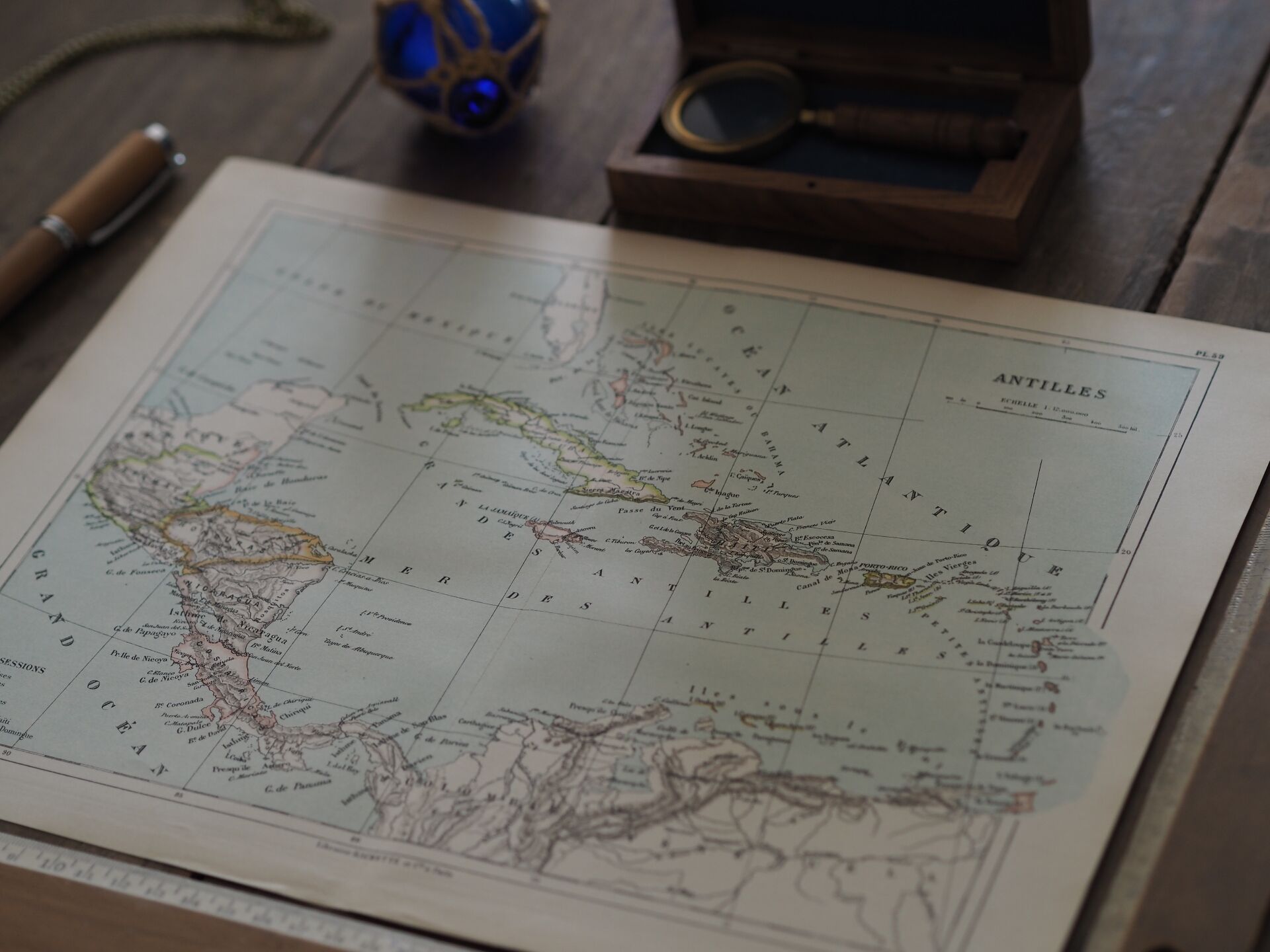 The Antilles, old map 1887 – Vintage geographical map.