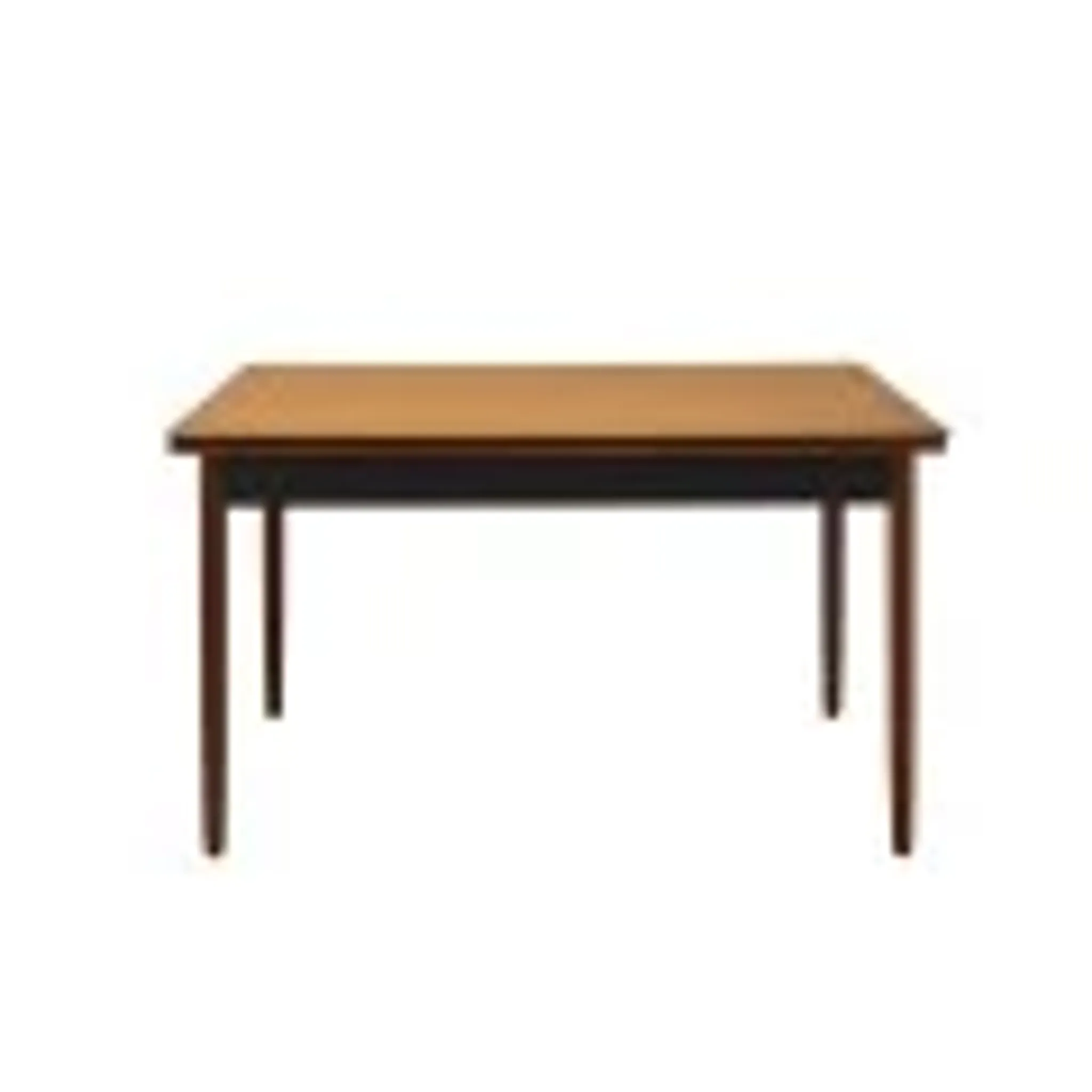 Danish extendable dining table, teak veneer, solid wood legs, leaf storage, 1970s