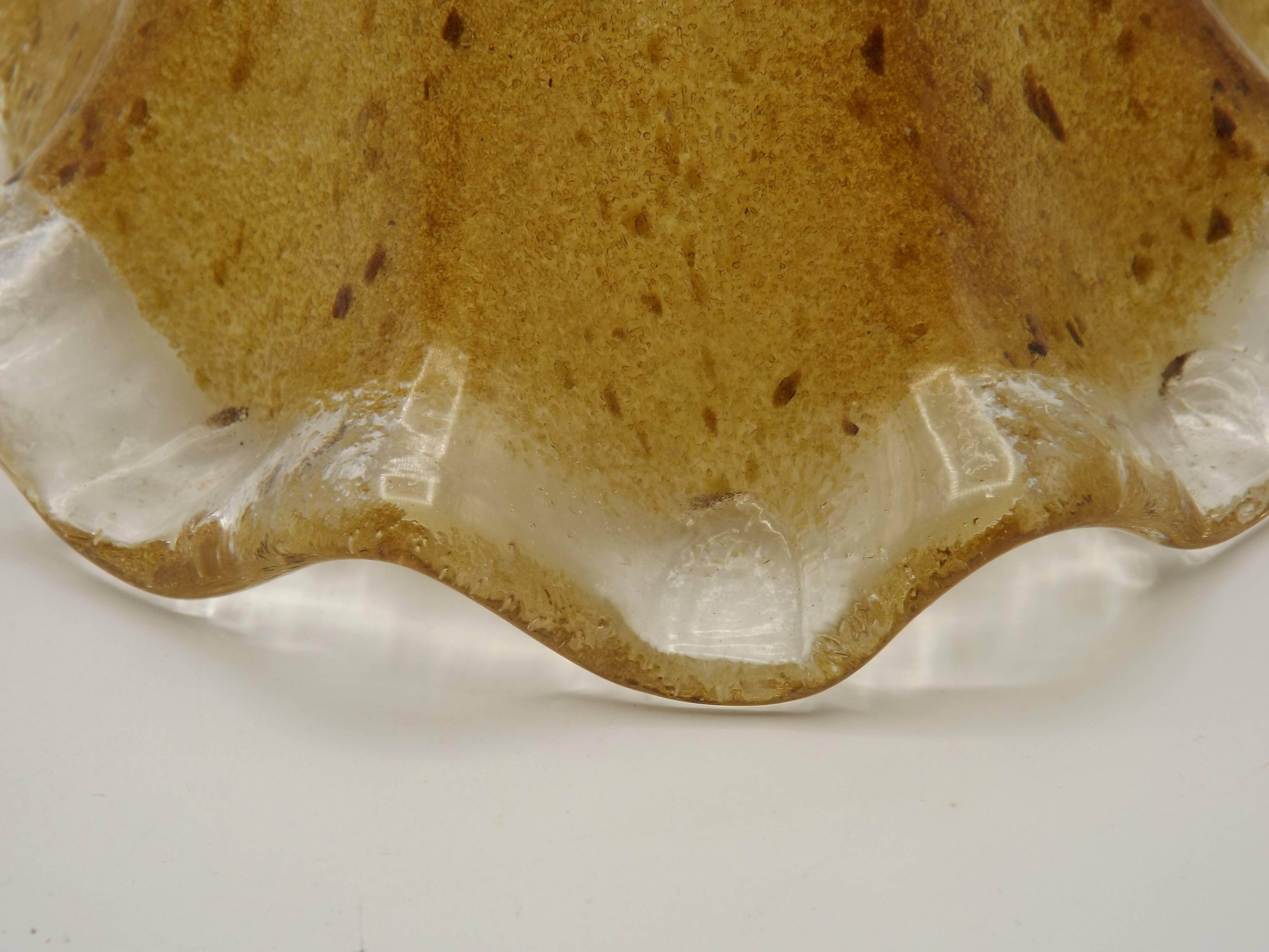 French vintage brown glass replacement shade with a clear frilled edge.