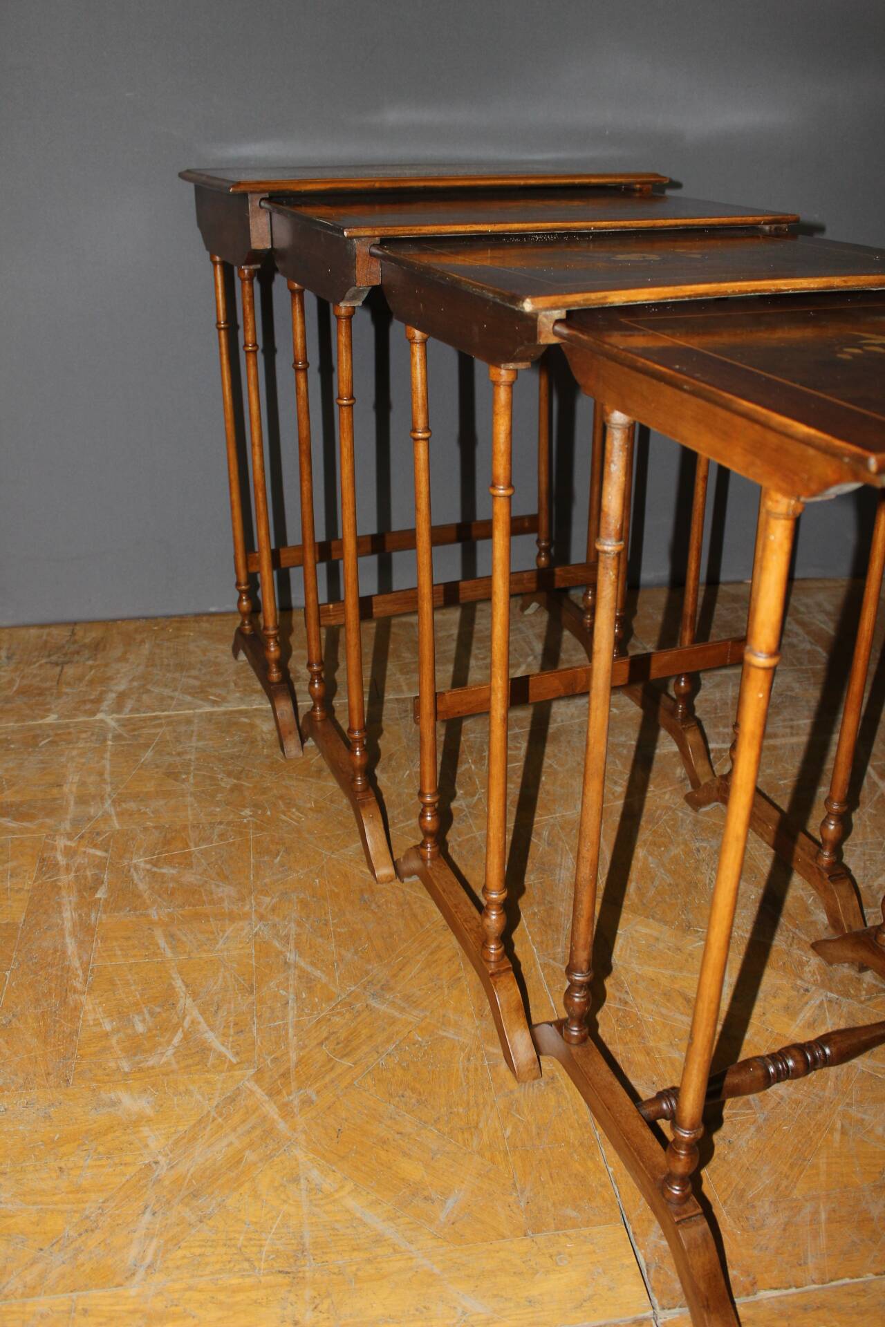 Set of Four Nesting Tables in Flower Marquetry circa 1900