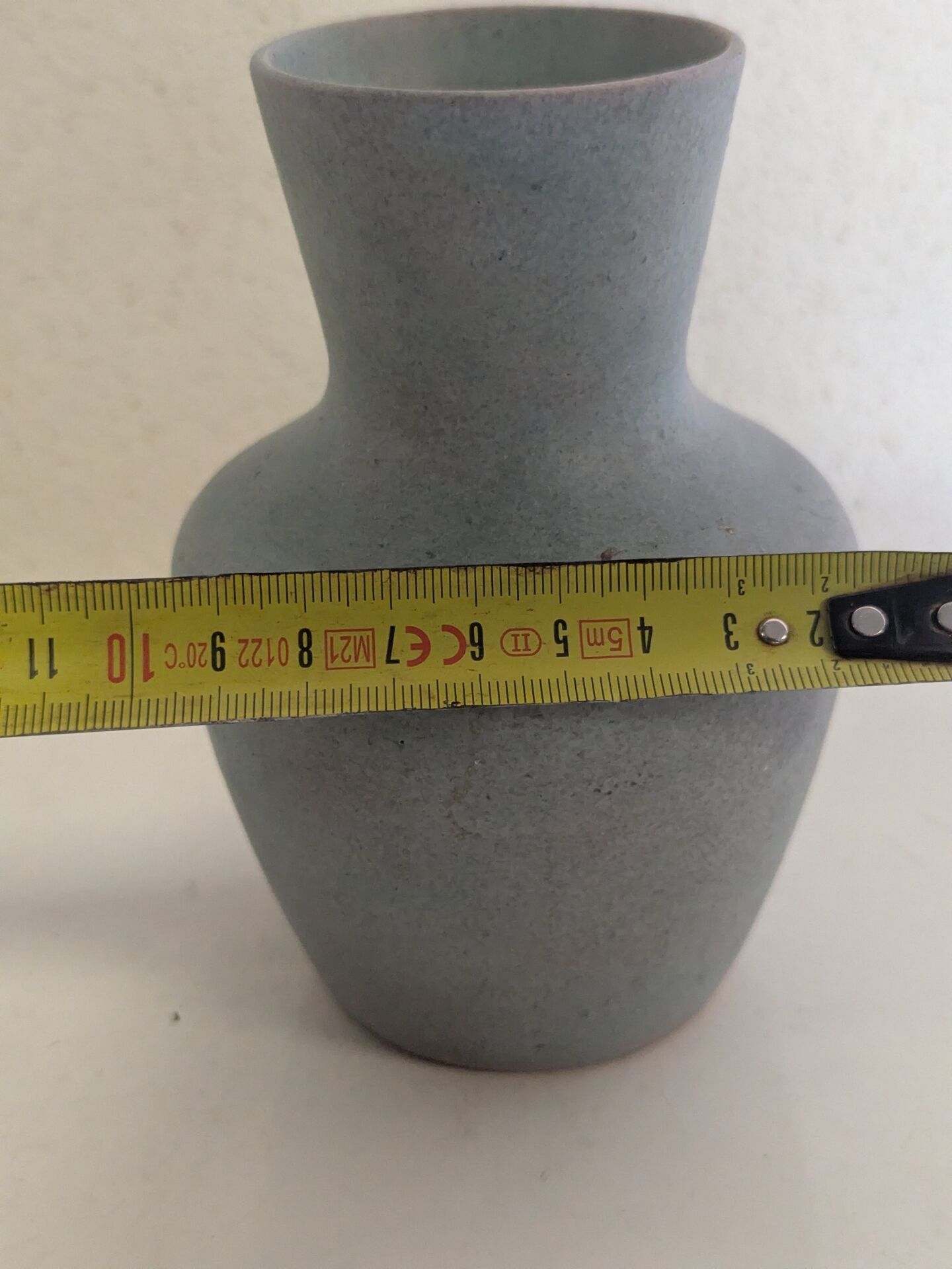 Small blue-grey glazed stoneware vase signed CB, studio work, year