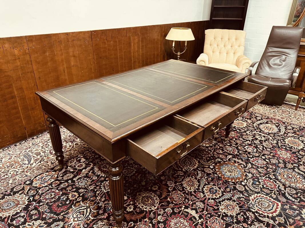 Old English Writing Desk with black leather top