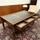 Old English Writing Desk with black leather top