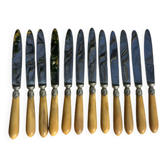 Set of 12 Antique Art Nouveau Table Knives - Tableware