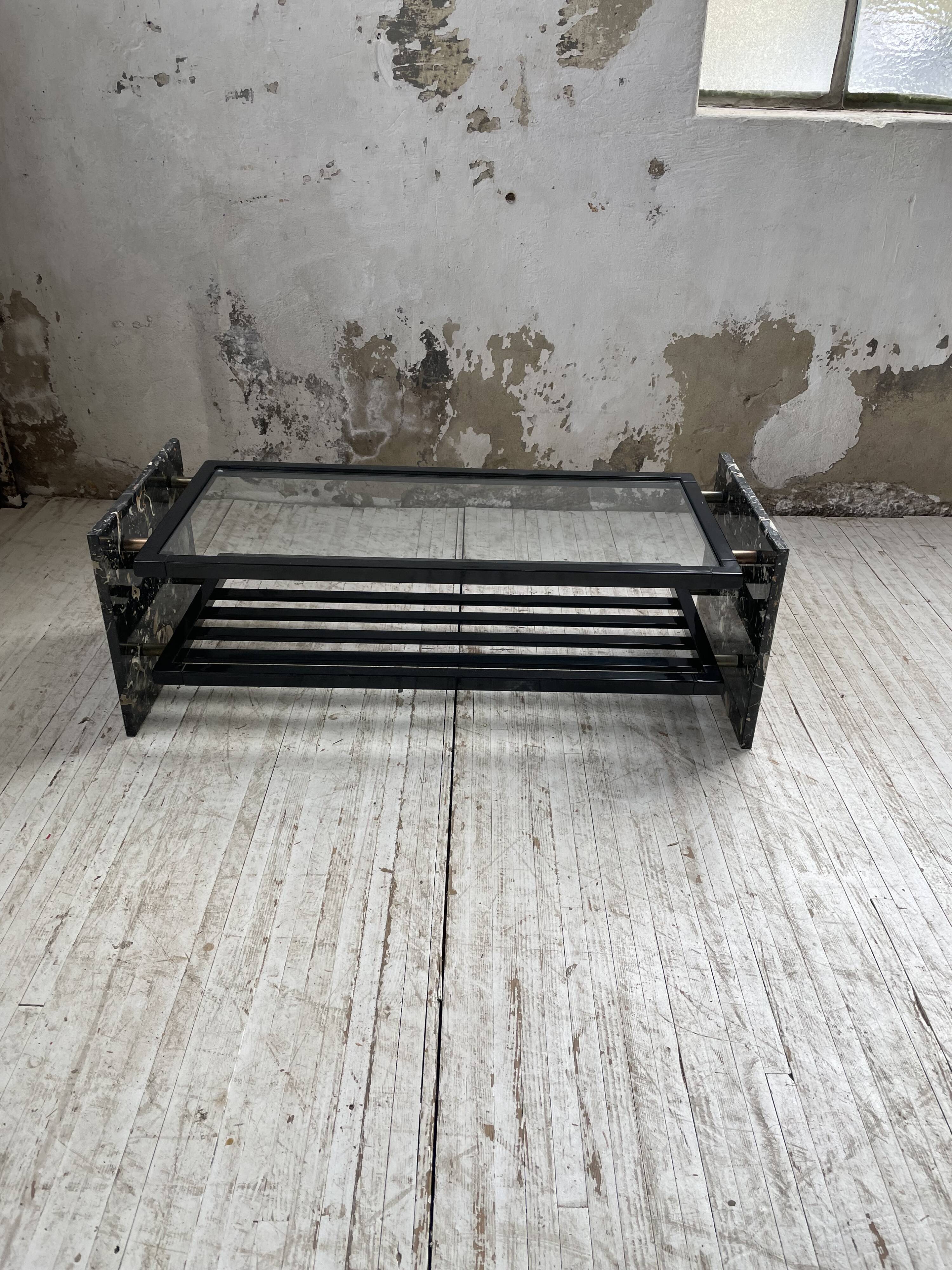 Coffee table year 80 Italian marble and glass