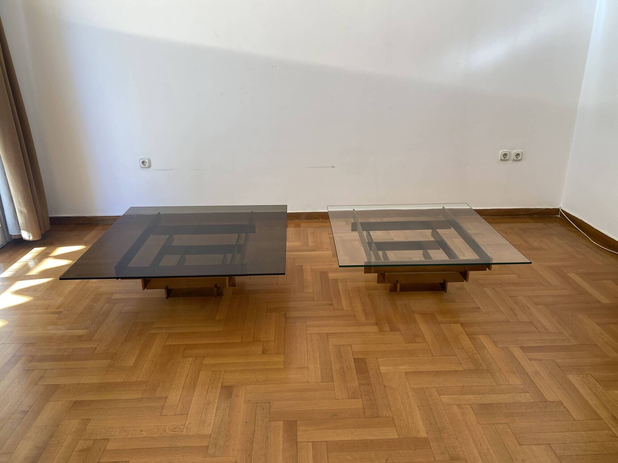 Vintage 1970s Square Coffee Table in Brass and Smoked Glass, David Hicks