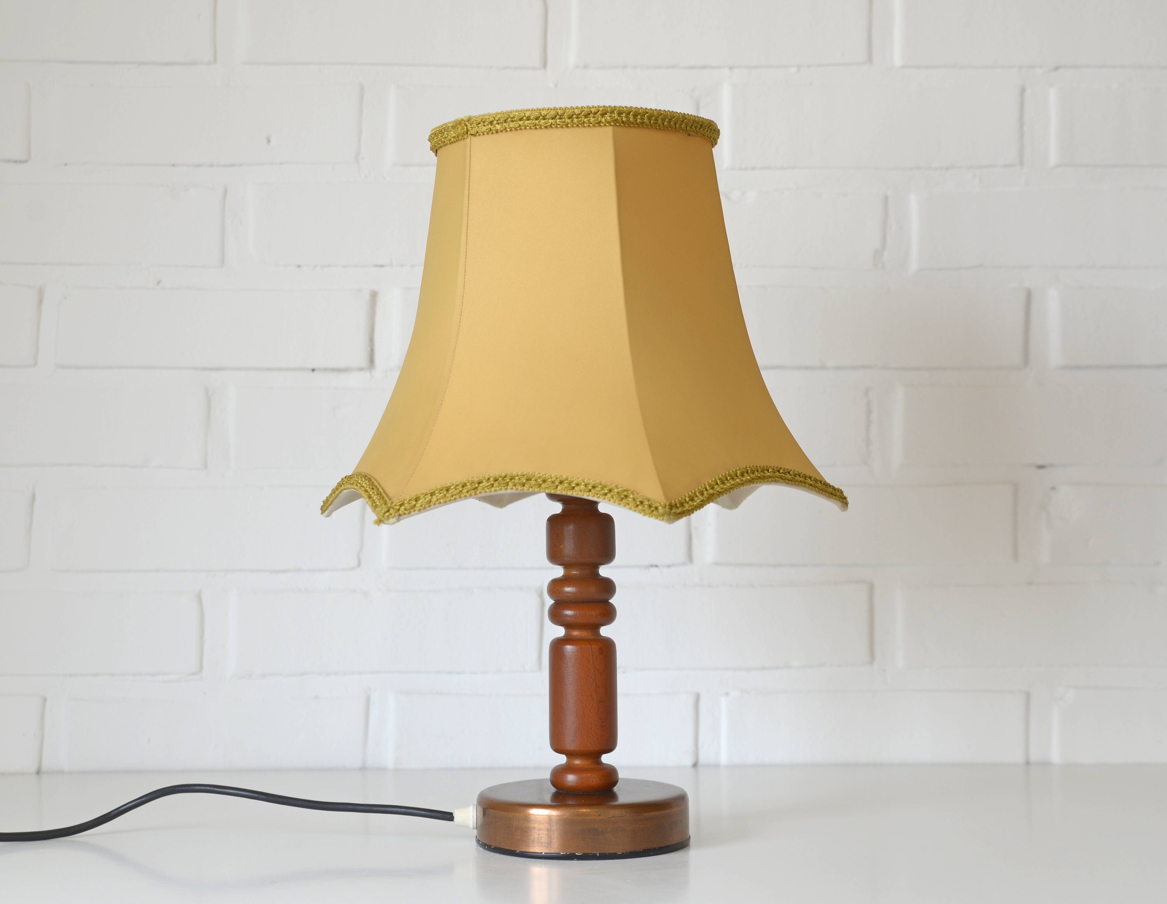 Large Vintage Bedside Lamp / French Style Table Light / Gold Textile Shade