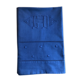Drap ancien en lin et coton teinté en bleu Méditerranée