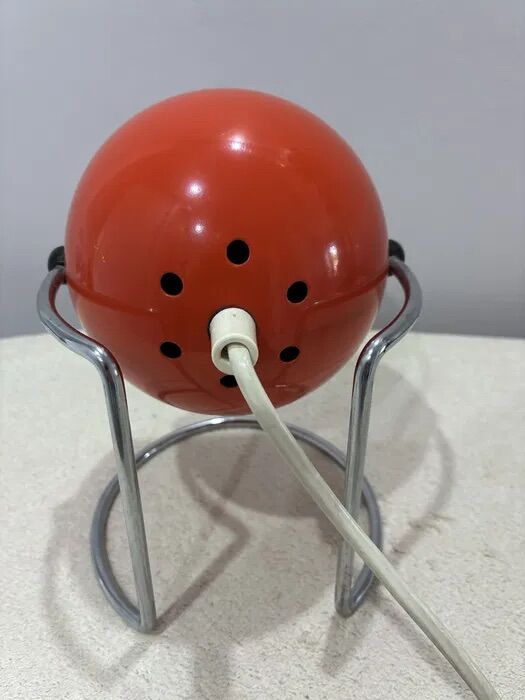 Lampe de table vintage orange en forme d'œil 1960 | Lampe en chrome de l'ère spatiale