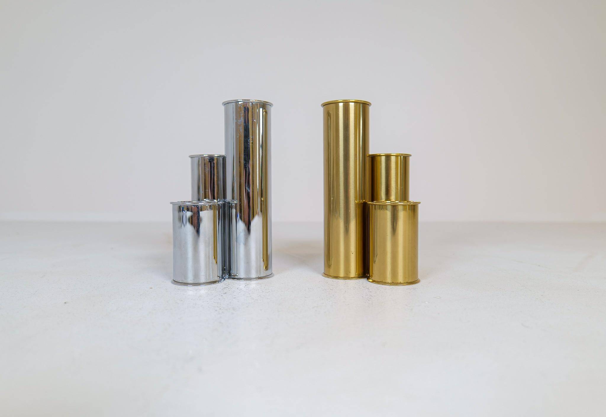 Modern Swedish candle holders in brass and steel, Englesson, Sweden, 1970s