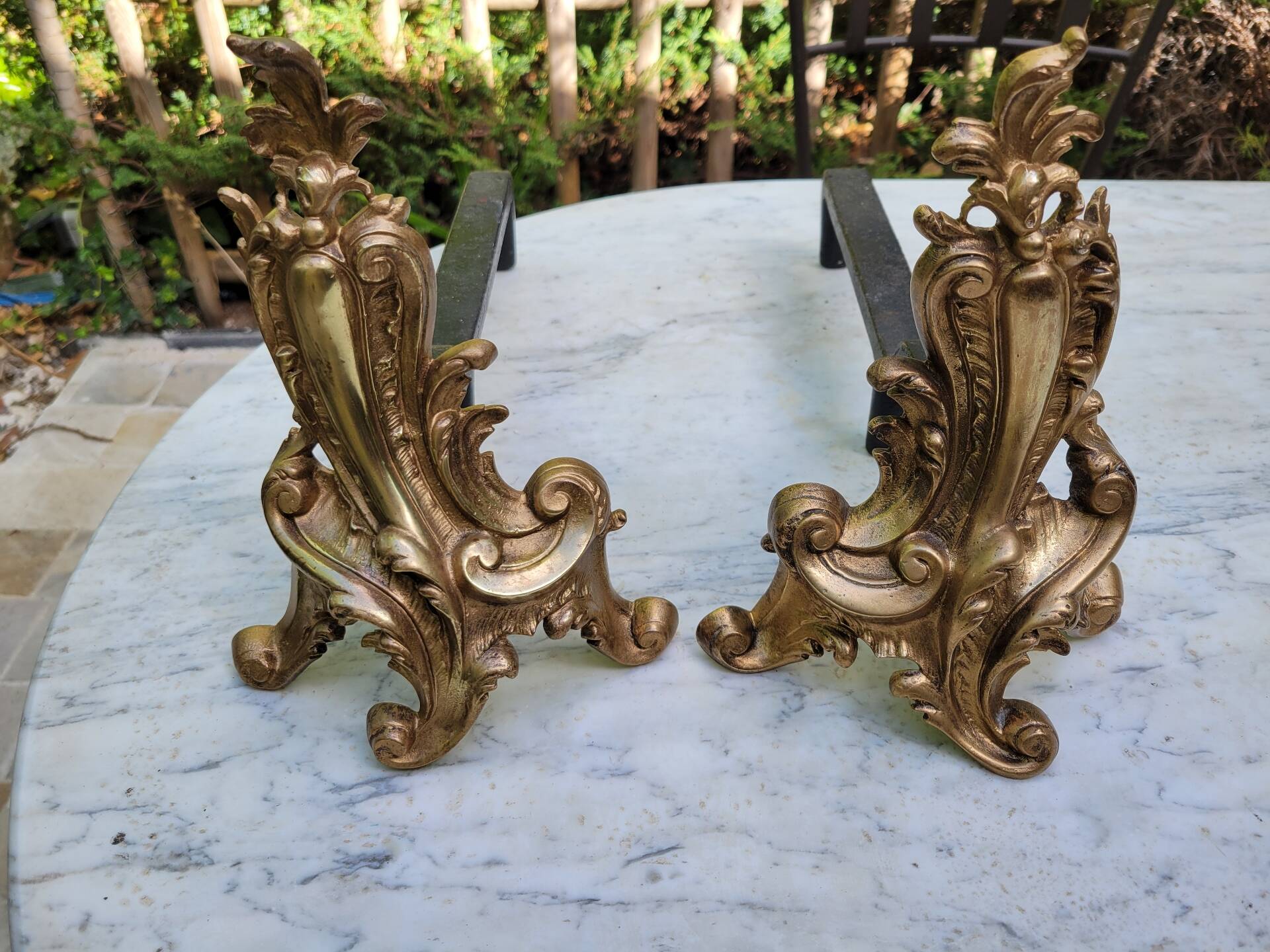 Pair of gilded bronze andirons Louis XV