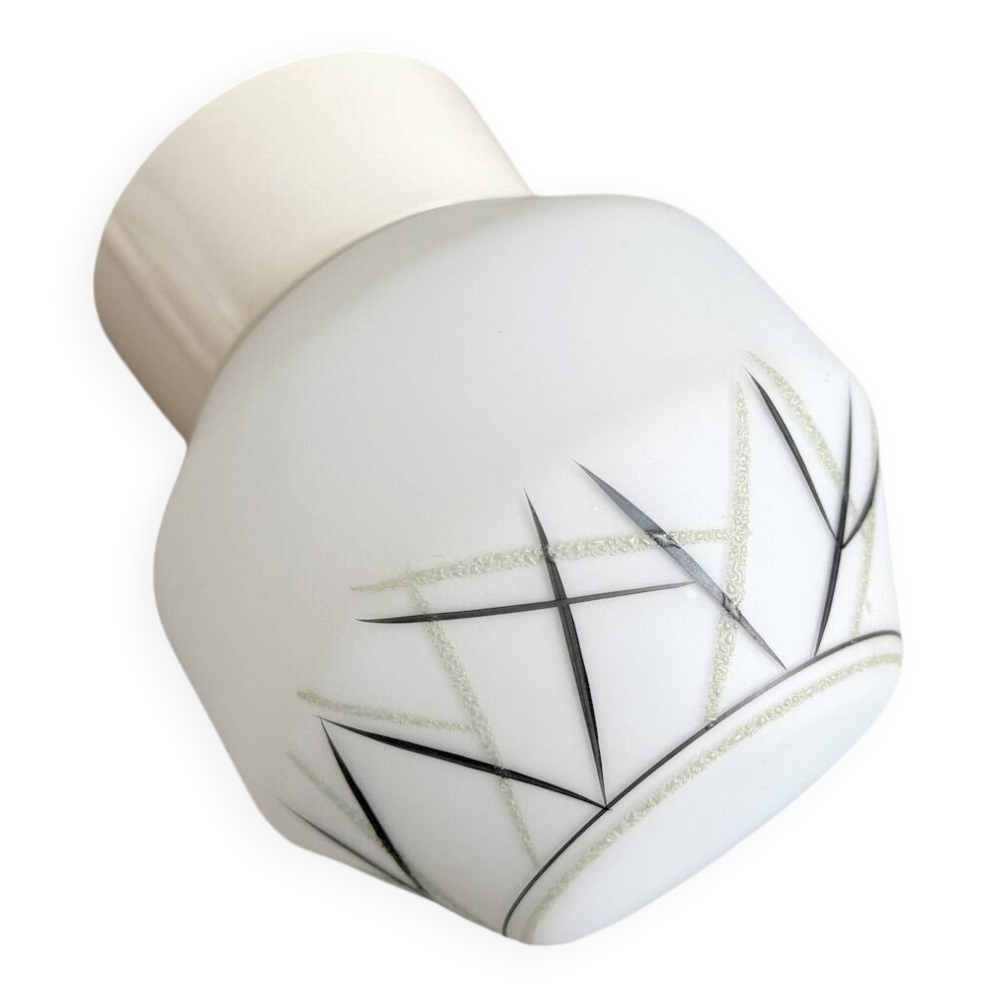 Mid Century milk glass flush mount ceiling lamp with stripes