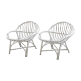 Paire de fauteuils en rotin blancs
