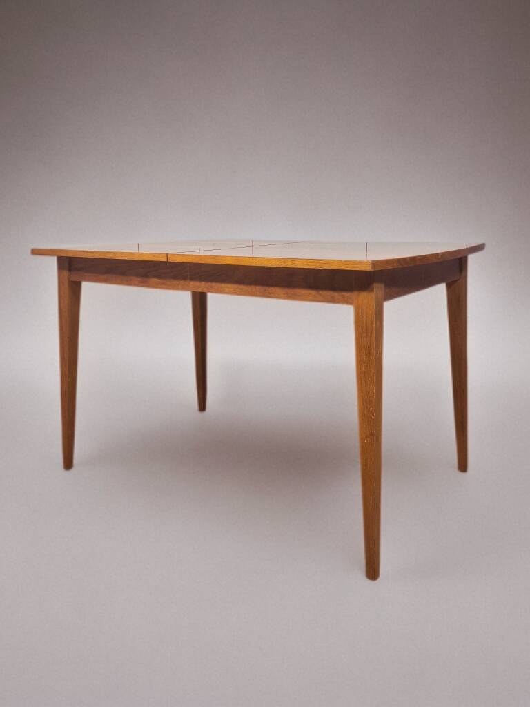 Dining room set, extendable table and 4 chairs, Czech vintage 19.