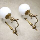 Antique Italian Figural Brass Wall Lamp, set of 2