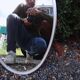 Oval mirror 66x37 Louis XVI style knot in vintage silver metal from the 70s