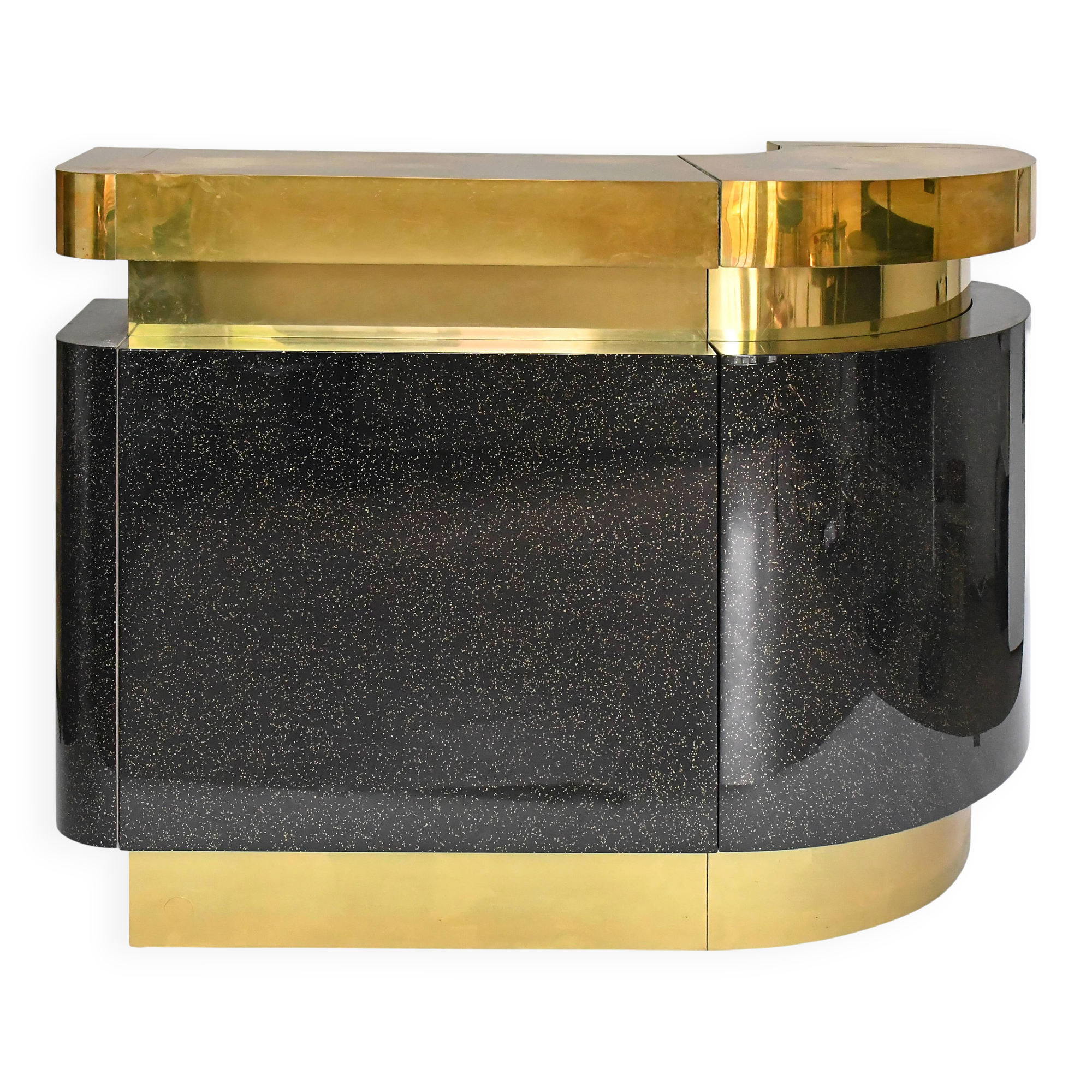 Bar in black lacquer and gilded brass by Jean-Claude Mahey for Maison Romeo.